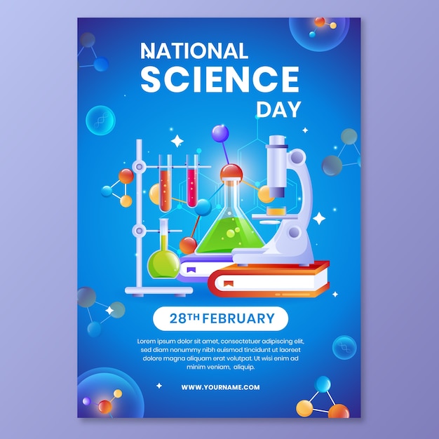 Modelo de pôster vertical gradiente para o dia nacional da ciência
