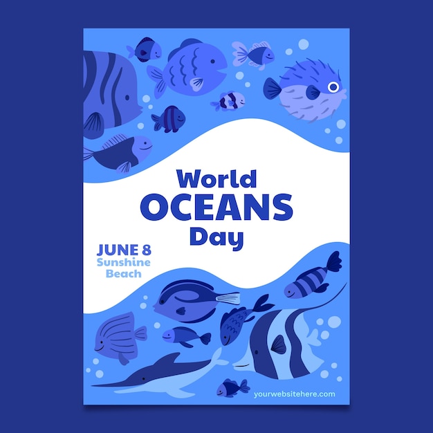 Modelo de pôster vertical para celebração do dia mundial dos oceanos