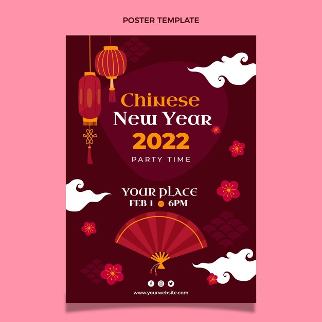 Modelo de pôster vertical plano de ano novo chinês