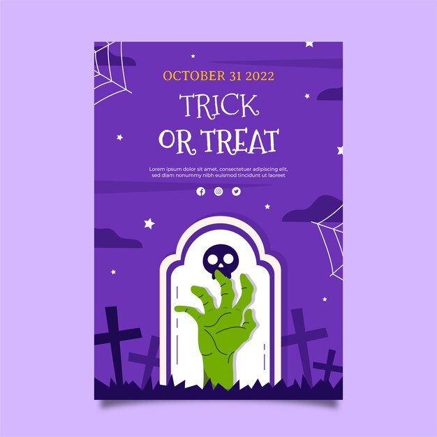 Modelo de pôster vertical plano de halloween