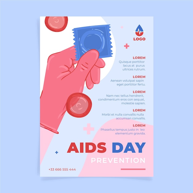 Vetor grátis modelo de pôster vertical plano desenhado à mão para o dia mundial da aids