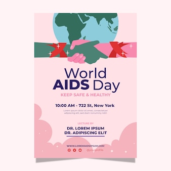Modelo de pôster vertical plano desenhado à mão para o dia mundial da aids
