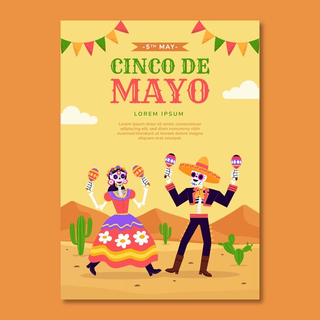 Modelo de pôster vertical plano para celebração de cinco de maio