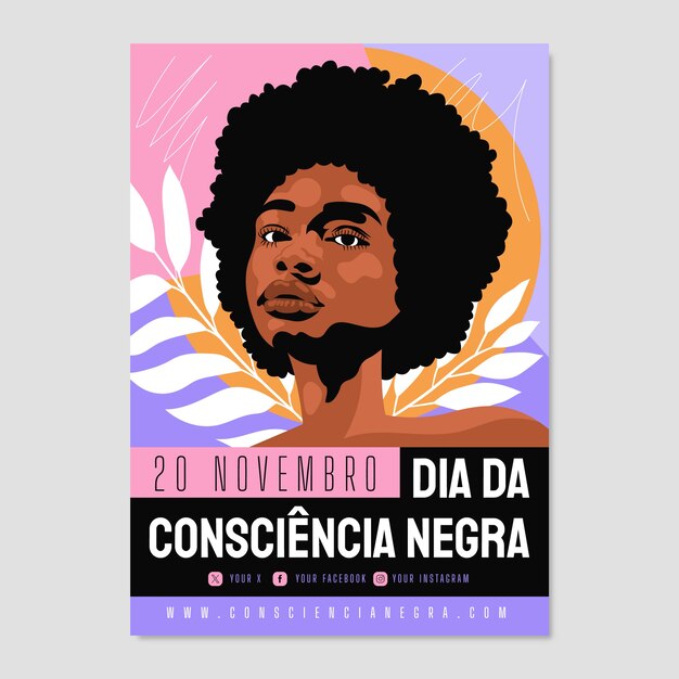 Modelo de pôster vertical plano para celebração do Dia da Consciência Negra no Brasil