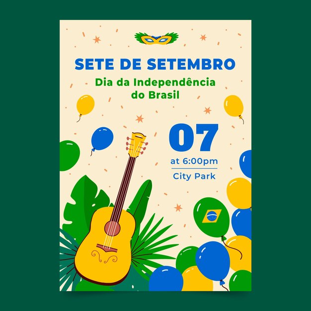 Modelo de pôster vertical plano para celebração do dia da independência brasileira