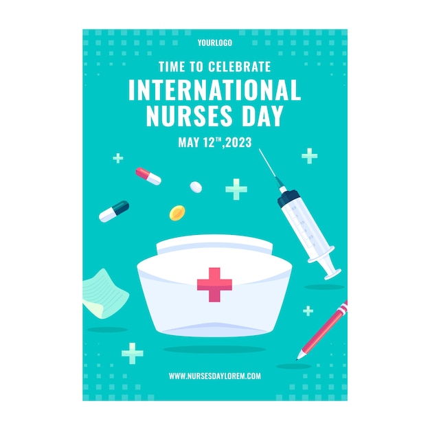 Vetor grátis modelo de pôster vertical plano para celebração do dia internacional das enfermeiras