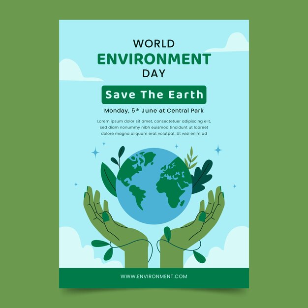 Modelo de pôster vertical plano para celebração do dia mundial do meio ambiente