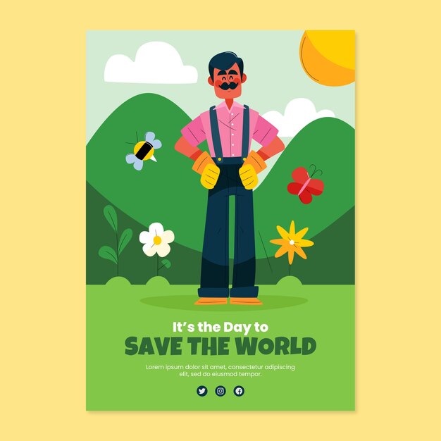 Modelo de pôster vertical plano para celebração do dia mundial do meio ambiente