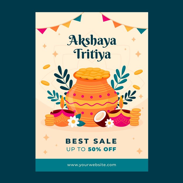 Modelo de pôster vertical plano para celebração do festival akshaya tritiya