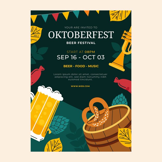 Modelo de pôster vertical plano para celebração do festival de cerveja oktoberfest