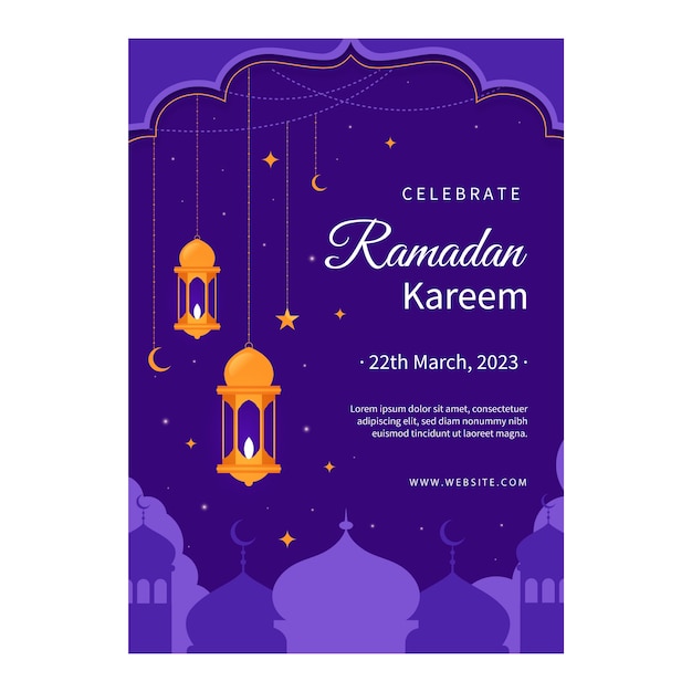 Modelo de pôster vertical plano para celebração islâmica do ramadã