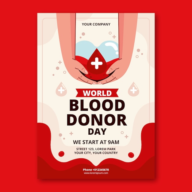 Vetor grátis modelo de pôster vertical plano para o dia mundial do doador de sangue