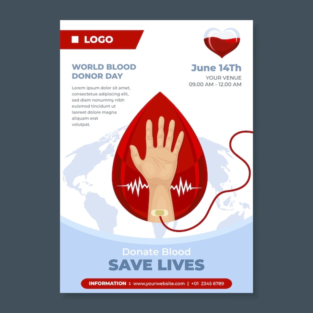 Modelo de pôster vertical plano para o dia mundial do doador de sangue