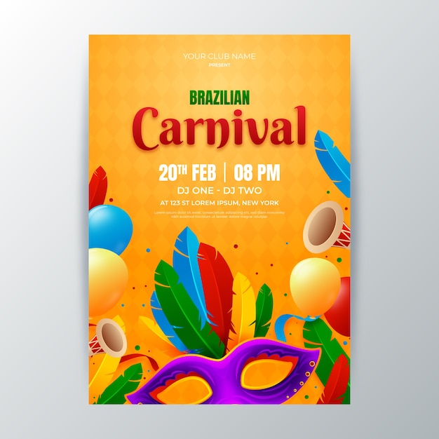 Modelo de pôster vertical realista para carnaval brasileiro