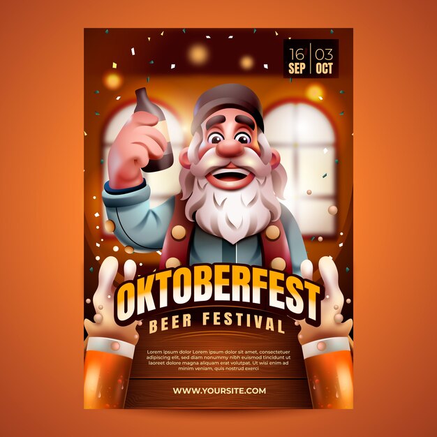 Vetor grátis modelo de pôster vertical realista para celebração do festival de cerveja oktoberfest