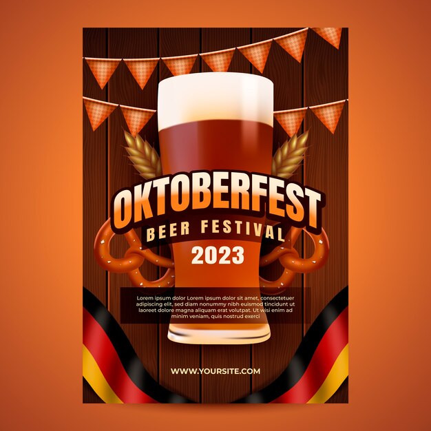 Vetor grátis modelo de pôster vertical realista para celebração do festival de cerveja oktoberfest