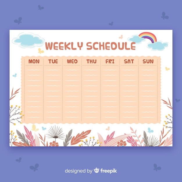 Modelo de programação semanal colorido com design plano