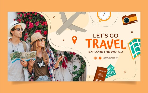 Modelo de promoção de mídia social de agência de viagens plana