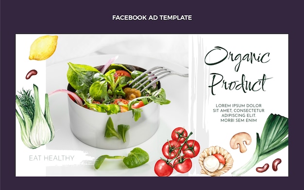 Modelo de promoção de mídia social de comida saudável em aquarela