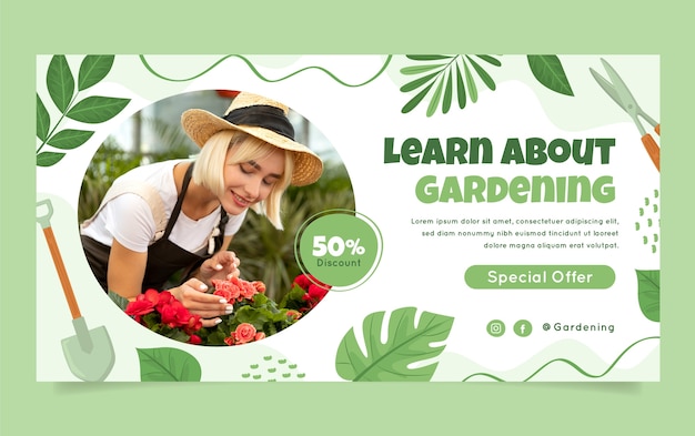 Modelo de promoção de mídia social de jardinagem e cultivo