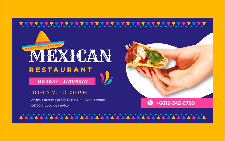 Modelo de promoção de mídia social de restaurante de comida mexicana plana