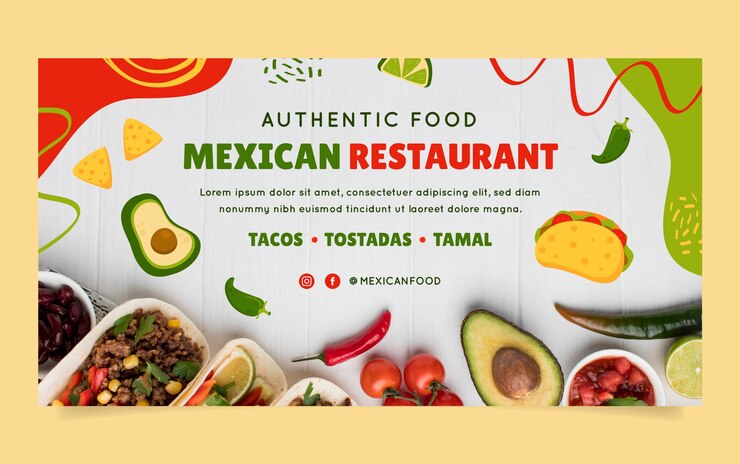 Modelo de promoção de mídia social de restaurante de comida mexicana plana