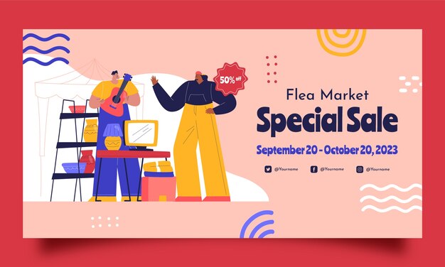 Modelo de promoção de mídia social plana para evento de mercado de pulgas de segunda mão