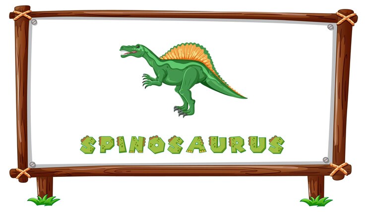 Vetor grátis modelo de quadro com dinossauros e design de espinossauro de texto dentro