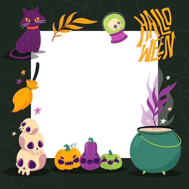 Modelo de quadro plano de halloween desenhado à mão