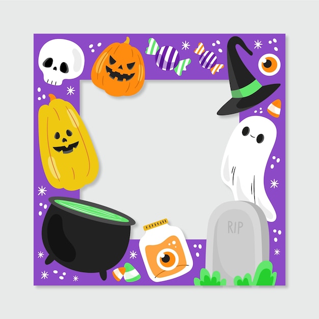 Vetor grátis modelo de quadro plano de halloween desenhado à mão