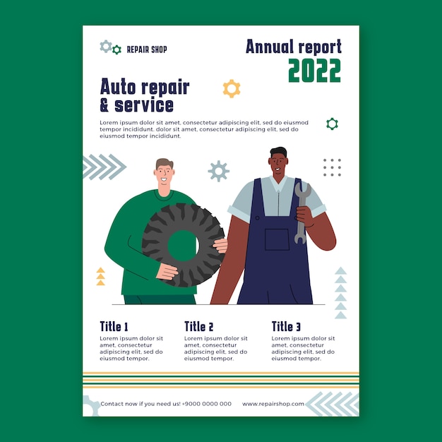 Modelo de relatório anual de negócios de oficina de reparação plana
