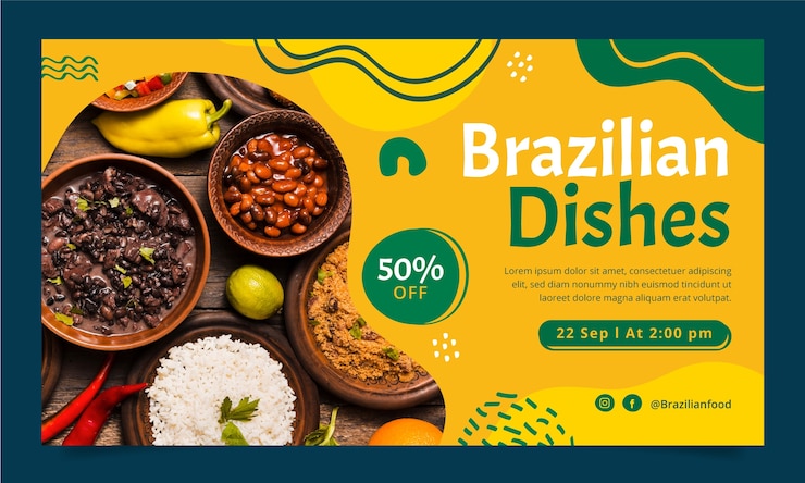 Vetor grátis modelo de restaurante brasileiro desenhado à mão