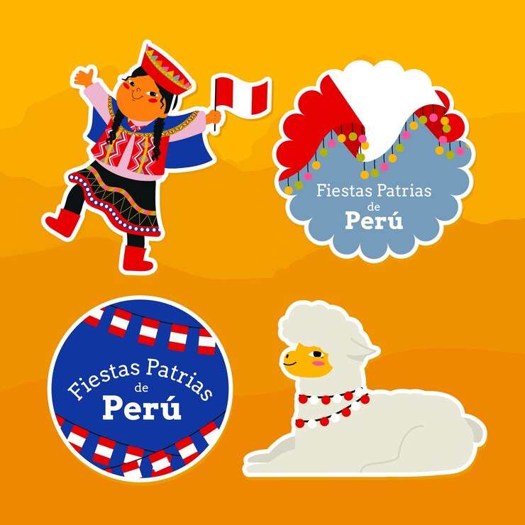 Vetor grátis modelo de rótulos de desenhos animados fiestas patrias peru