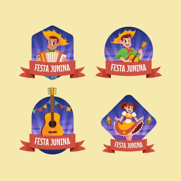 Modelo de rótulos de festa junina desenhados à mão