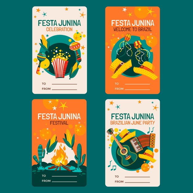 Modelo de rótulos de festas juninas desenhados à mão