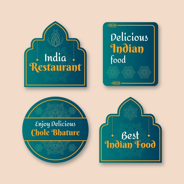Modelo de rótulos de restaurante indiano gradiente
