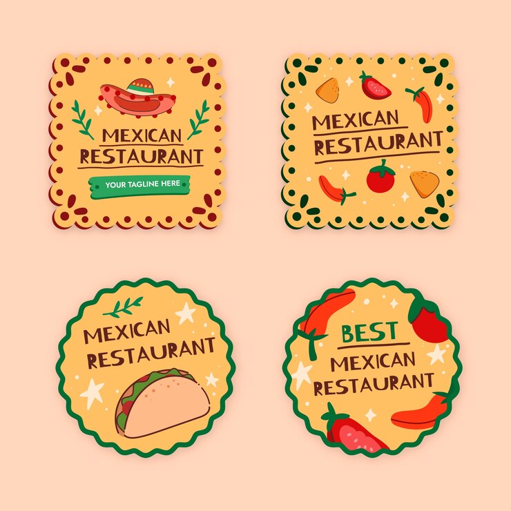 Modelo de rótulos de restaurante mexicano desenhado à mão