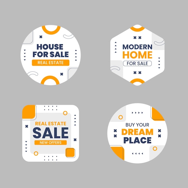 Modelo de rótulos imobiliários de design plano