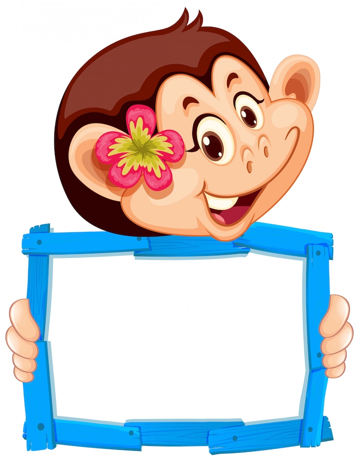 Vetor grátis modelo de sinal em branco com macaco bonito no fundo branco