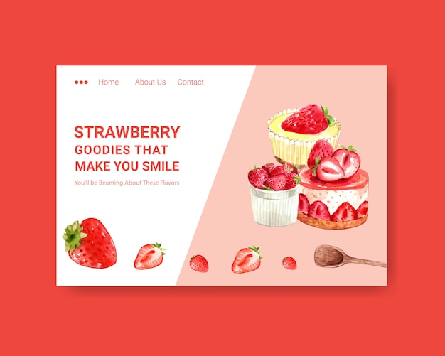 Modelo de site com design de cozimento de morango