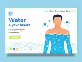 Vetor grátis modelo de site ou página inicial com design de site de corpo e água com ilustração em vetor plana funções água