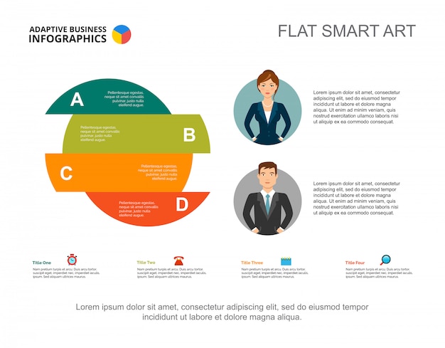 Vetor grátis modelo de slide de quatro círculo gráfico de área. apresentação gráfica com diagrama de opções