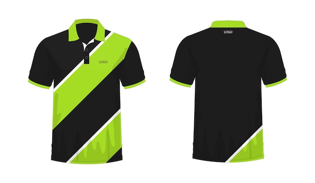 Modelo de t-shirt polo verde e preto para design sobre fundo branco. ilustração em vetor eps 10.