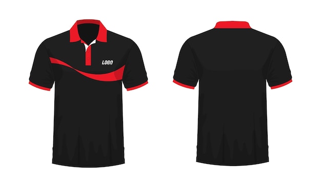 Modelo de t-shirt polo vermelho e preto para design sobre fundo branco. ilustração em vetor eps 10.