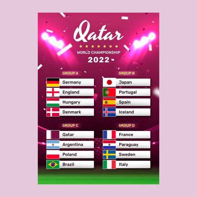 Copa do Mundo FIFA. copa do mundo 2022. modelo de calendário de jogos.  tabela de resultados de futebol, bandeiras de países do mundo. ilustração  vetorial grátis 11992510 Vetor no Vecteezy