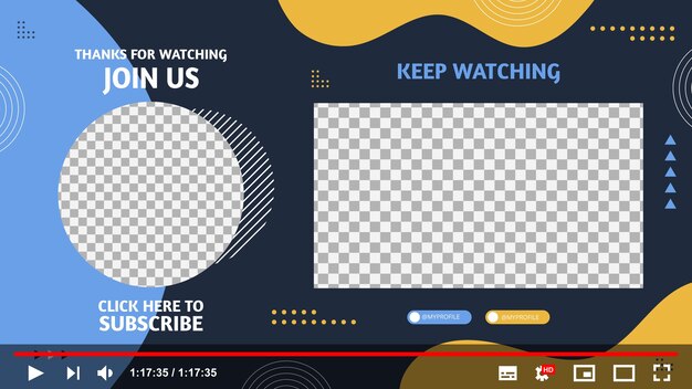 Modelo de tela de fim de design plano do YouTube