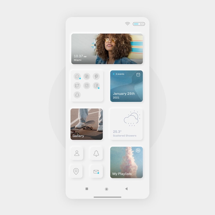 Vetor grátis modelo de tela inicial neumorph realista para smartphone