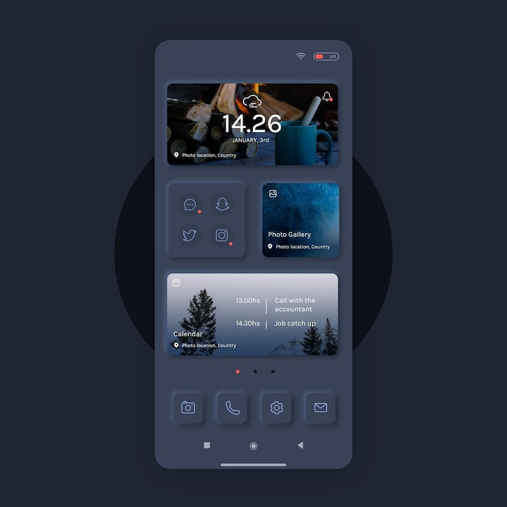 Vetor grátis modelo de tela inicial neumorph realista para telefone celular