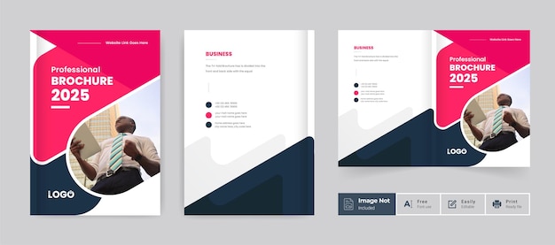 Modelo de tema de capa de design de brochura comercial colorido moderno abstrato layout de brochura com duas dobras Vetor Premium