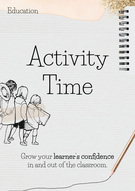 Modelo de tempo de atividade em papel com doodle de aluno